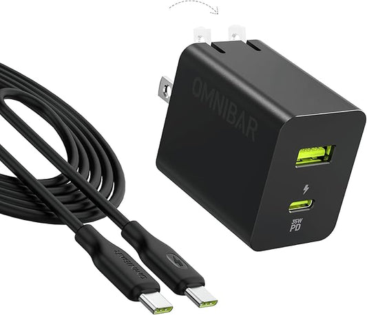 35W USB C Charger with 60W Type C Cable,2 Ports GaN Fast Wall Charger Block,PD3.0 PPS USB-C Power Adapter for iPhone 16/15/14, Galaxy S24//Note 20, Pixel 8 Pro/8/7, iPad/iPad Mini,MacBook Air and More