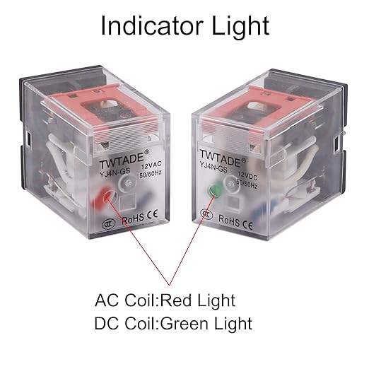 TWTADE/AC 12V Relay 5A Electromagnetic Power Coil Relay 14 Pins 4PDT 4NO+4NC HH54P MY4J with Indicator Light & Socket Base -YJ4N-GS