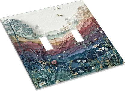 Bvtewkhz Wildflowers Rustic Flowers Floral Plants 2 Gang Double Toggle Wall Plate Cover Vintage Mountain Decorative Light Switch Covers Electrical Faceplate Switch Plates for Bathroom Kitchen Home