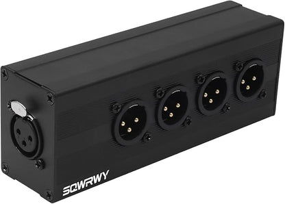 SQWRWY XLR 1 Female to 4 Male Passive Splitter | 4-Channel Galvanic Distribution for Zero-Latency Audio & DMX Adapter 4Way 1Pack