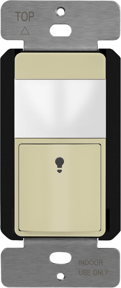TOPGREENER PIR Motion Sensor Switch, Ambient Light Level Detector, No Neutral Required, 150W LED/CFL, 1/6 HP, Occupancy Vacancy Modes, Ground Wire Required, Single Pole, TDOS5-JM, Ivory