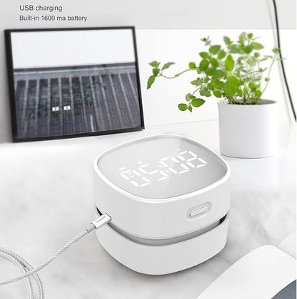 ODISTAR Counter Vacuum Cleaner,Mini Table dust Sweeper Energy with Digital Timer,Endurance up to 400 mins,360º Rotatable for Cleaning Rubber shavings,Crumbs Keyboard of Gifts for Kids(White)