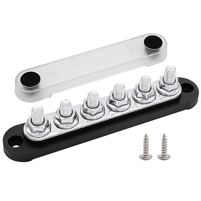 6 x M8 (5/16") Studs Power Distribution Block Bus Bar 12V, Ampper 5.9" HD 200A Marine BusBar Battery Distribution Block W/Cover for Car Boat Solar (Black)