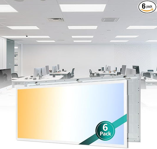 VocgoUU 2x4 LED Flat Panel Light for Drop Ceiling, 0-10V Dimmable, 40W/50W/60W Selectable, 4CCT 3000K/4000K/5000K/6000K, Up to 6600LM, ETL Listed, 100-277V, 6 Pack
