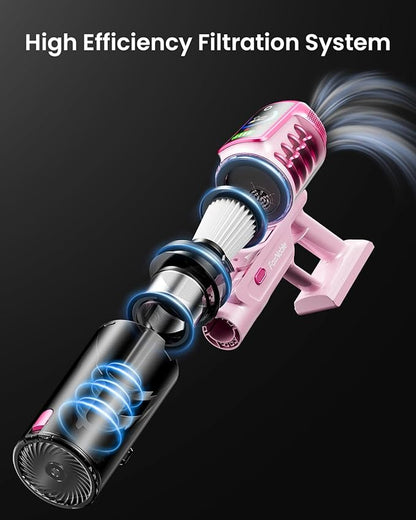 Cordless Vacuum Cleaner,55KPa 650W 65Mins Vacuum Cleaners for Home,Stick Vacuum with LED Display &Anti-tangle Brush and Self-Standing Design,Vacuum Cleaner for Hardwood Floors,Carpet,Pet Hair(Pink）