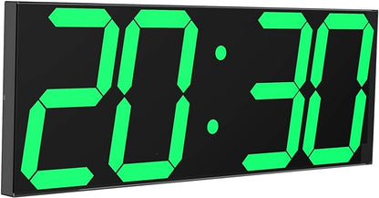 CHKOSDA LED Large Digital Wall Clock, Oversize Wall Clock with 6” Numbers, Remote Control Count up/Countdown Timer Clock, Auto Dimmer, Big Calendar and Thermometer(Green)