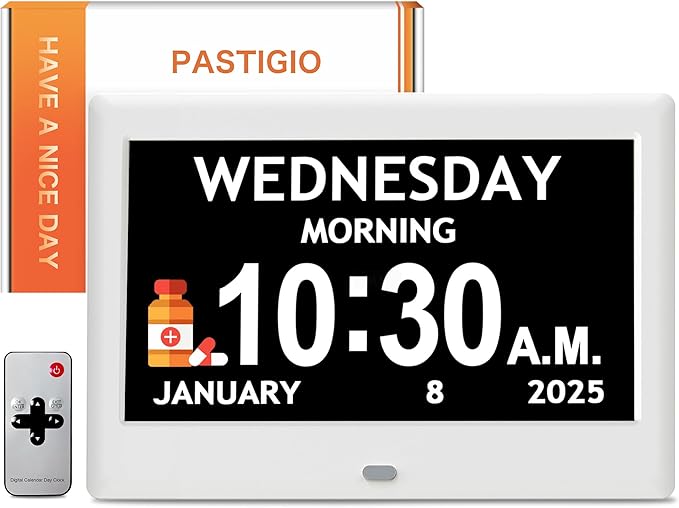 2025 NEW, Digital Clocks, 7'' Dementia Clock with Date and Time for Elderly, Auto-Dimming, 12 Reminders & 6 Alarms, Button & Remote Control, Auto DST, Digital Calendar for Seniors Large Display