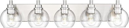METWET Bathroom Light Fixtures, 5 Light Brushed Nickel Vanity Light, 32 Inch Modern Wall Sconces with Globe Clear Glass Shade, Vanity Lighting Fixtures Over Mirror, VL195-BN-CL-5