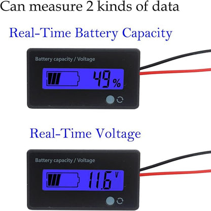 12V 24V 36V 48V Battery Meter, Battery Capacity Voltage Indicator, Lead-Acid&Lithium ion Battery Charge Discharge Monitor, for Motorcycle Car Truck Vehicle Marine Boat Golf Cart Club Car - Blue