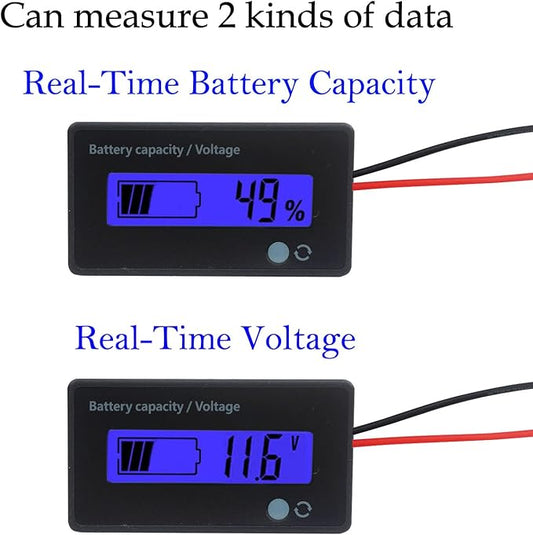 12V 24V 36V 48V Battery Meter, Battery Capacity Voltage Indicator, Lead-Acid&Lithium ion Battery Charge Discharge Monitor, for Motorcycle Car Truck Vehicle Marine Boat Golf Cart Club Car - Blue