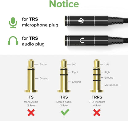ChargeWorx 3.5mm Mic and Headphone Jack Splitter, Y-Splitter Adapter with High-Fidelity Sound Quality, Compatible with Smartphone, PC, Laptop, Tablet, and Gaming Consoles, Tangle-Free Cable
