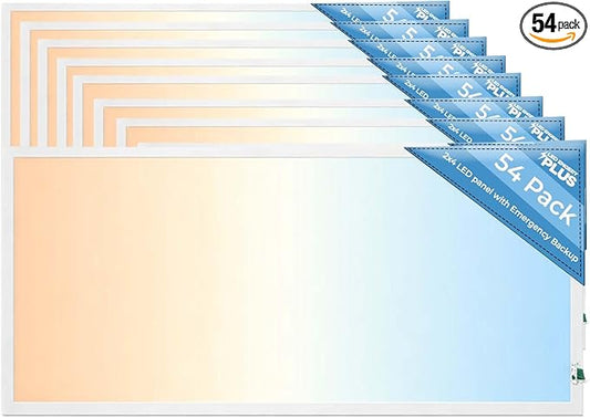 2X4 LED Flat Panel Light with Emergency Battery Backup, 50W 3000K/4000K/5000K, 0-10V Dimmable, 6500 Lumens, LED Drop Ceiling Lights, 100-277V, DLC UL Listed, Ultra Thin Back-Lit (54 Pack)