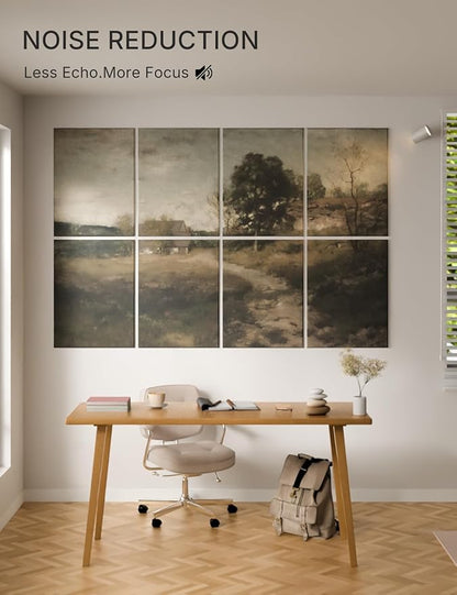Wall Art Acoustic Panels,70''×47''Sound Absorbing Panels-8-Pack with 60 Adhesive Tabs, Decorative Sound Absorbing Panels for Living Room and Recording Studio, Offices-Arkville Landscape
