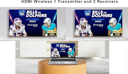 Wireless HDMI Transmitter with 2 Receivers (382FT/100M), 2.4G+5G,Plug & Play,Wireless HDMI Supports 4K Decode & 1080P Full HD Output, Streams from STB, PC, DVD, CCTV to TV, Projector, Monitor