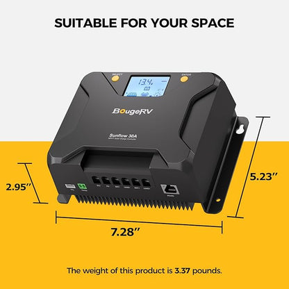 BougeRV MPPT Solar Charge Controller 30A, w/ Low-Temp Cut-Off, APP Control, Backlit LCD, 30 Amp Solar Panel Regulator 12V/24V for LiFePO4, SLD, Gel, FLD, AGM Battery, RV, Marine, Upgraded