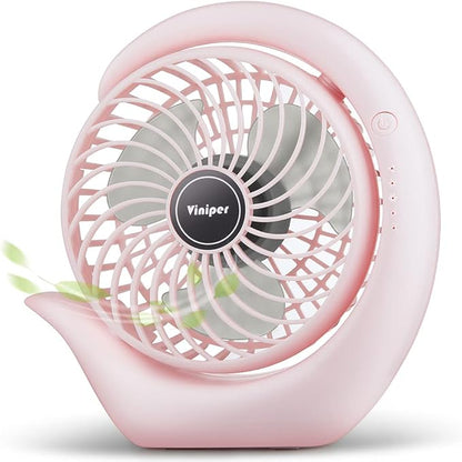 Viniper Battery Operated Fan, Usb Desk Fan : 180° Rotation and 3 Speeds Portable Office Fan, About 8-24 Hours Working for Office Home (Light Pink, Light Black Blade)