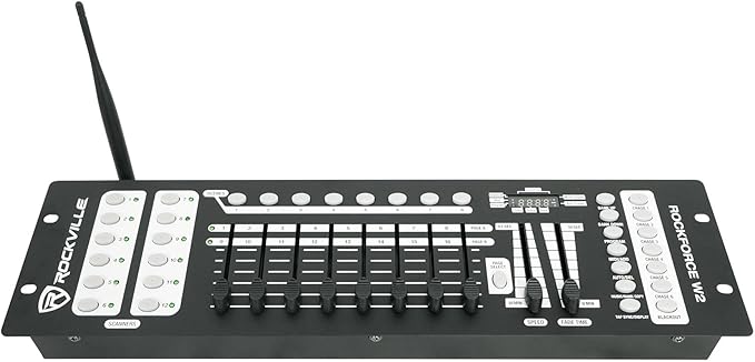 Rockville ROCKFORCE W2 192-Channel Wireless 2.4GHz DMX Lighting Controller, Built-In Transmitter, Music Triggering, Programmable Scenes, for DJs and Stage Lighting