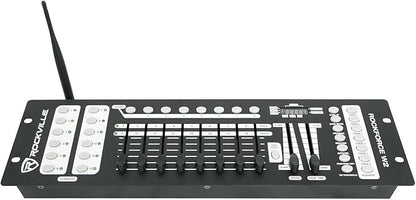 Rockville ROCKFORCE W2 192-Channel Wireless 2.4GHz DMX Lighting Controller, Built-In Transmitter, Music Triggering, Programmable Scenes, for DJs and Stage Lighting