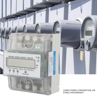 Electric Power Meter, Phase 4 Wire KWh Meter with LCD Display 5-80A Energy Consumption Digital Electric Power Meter Three Phase 4P LCD Power Meter, 220/380V