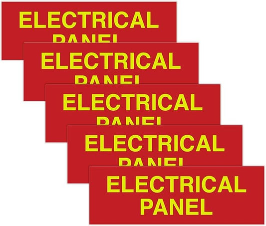 All Quality Basic Electrical Panel Sign - Fire Regulation Safety Compliance Sign - Red/Yellow - Small (5 Pack)