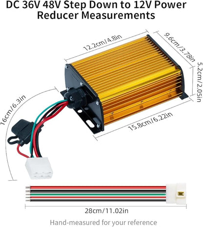 DC-DC 96V 84V 72V 60V 48V 36V to 12V Step Down Converter, 12V 30A 360W Voltage Reducer Regulator with Fuse for Golf Carts, Headlights, Taillights, Solar Panels and Radios (Golden)