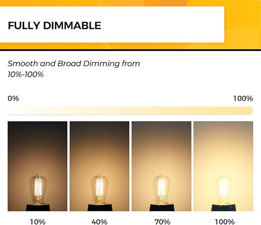 Hizashi Vintage LED Edison Bulb Dimmable, 6W Equivalent 60W, 2700k Warm White, E26 Base Led Light Bulbs, 700LM, High CRI 95+ Eye Protection, Clear Glass, Pack of 12