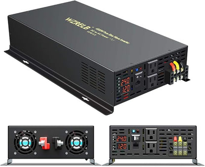 WZRELB 4000W 24VDC 120VAC Pure Sine Wave Power Inverter, 2 AC Outlets, Wired Remote Control, RV