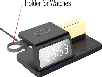 FJHBL Multi-Functional Wireless Charger with Clock -HT309(Black), Alarm, Color-Switchable Night Light, 15W Wireless Charging, Compatible with Almost All Qi-Enabled Phones, Watches, and Earbuds.