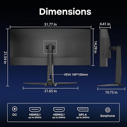 Amzfast 34 Inch 200Hz UltraWide Curved WQHD 3440x1440 Gaming Monitor, 1ms G-SYNC Compatible, 1500R, PIP/PBP, 131% sRGB, 96% DCI-P3, Height Adjustable,TÜV Rheinland, HDMI 2.1 x 2 & DP 1.4 x 1, AMZG34C8