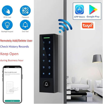 MENGQI-CONTROL WiFi Remote Manage IP66 Watreproof Access Control Keypad 600lbs Magnetic Lock Push Exit Button Smart Phone App Remote ADD/Delete User