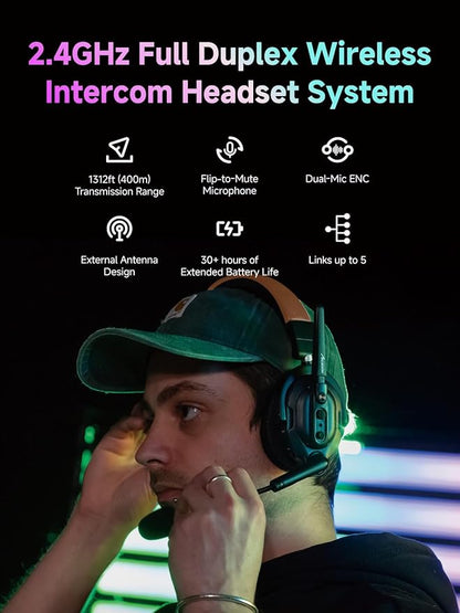 Accsoon Como SE Wireless Intercom Headset System Full-Duplex 2.4GHZ 1312FT Range 30H, 5 Person Team Communication Headset Intercom with Noise Cancellation for Filming Shoot Gruop Talk(1 Host 4 Remote)