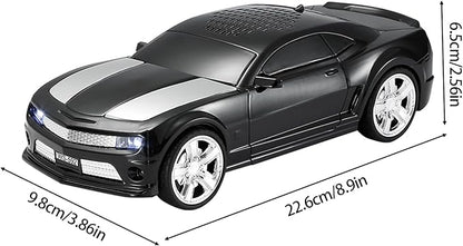 WSTER Sports Car Model Bluetooth Speaker with Stereo Sound, TWS Pairing, LED Party Lights, USB/TF Playback, Movable Wheels, Unique Retro Car Gifts (Black)