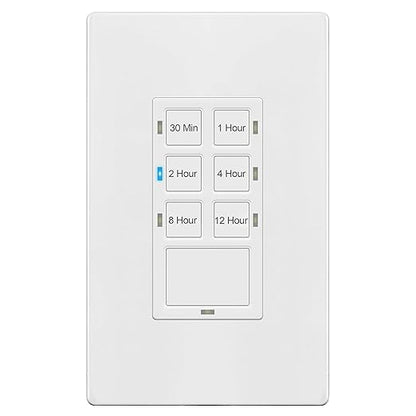 TG 12 Hour Timer Switch Neutral Wire Required for Patio, Path, Porch Lights and Sprinklers, 30min-12Hr, Wall Timer for Fan Motor and Ventilation, 1/2HP Support, Single Pole, UL Listed, TS-C12H, White