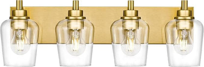 METWET Bathroom Light Fixtures, 4-Light Modern Vanity Light with Clear Glass Wine Glass-Shaped Shade, Vanity Lighting Fixtures Over Mirror, Brushed Gold, VL155-BG-4