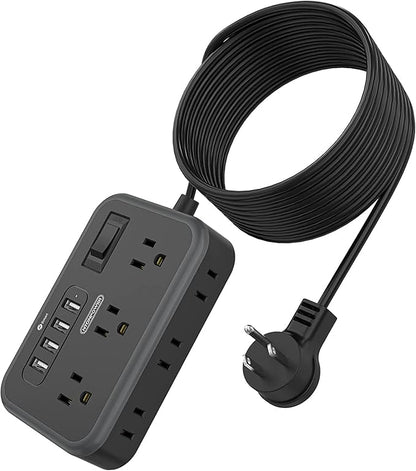 NTONPOWER 6 Widely Spaced Outlet(2 Side) Power Strip with 4 USB Ports, Extension Cord 15 Ft