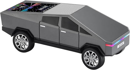 Futuristic Pickup Truck Bluetooth Speaker with LED Display Screen – Practical Gift Choice for Car Model Fans & Audio Users, TWS Stereo, FM Radio, USB/TF Playback, Front LED Headlights, Mic(Gray)