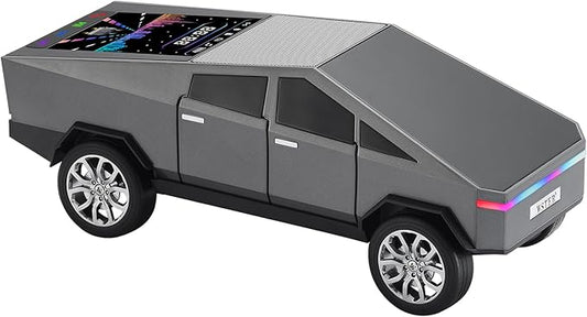 Futuristic Pickup Truck Bluetooth Speaker with LED Display Screen – Practical Gift Choice for Car Model Fans & Audio Users, TWS Stereo, FM Radio, USB/TF Playback, Front LED Headlights, Mic(Gray)