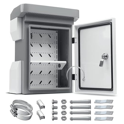 Outdoor Electrical Box, Cold-Rolled Steel Plate, Aluminum Alloy Back Beam, One-Piece Ventilation Design, IP65 Waterproof, Wall/Pole Mounted (15.7" x 11.8" x 7.5")