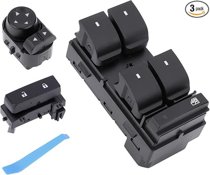 Power Window Control & Front Driver Side Mirror Switch & Door Lock Switch (3PCS) for 2007-2013 Silverado/Sierra 1500 2500 3500 HD. Replaces Part # 25789692 15804093 22883768