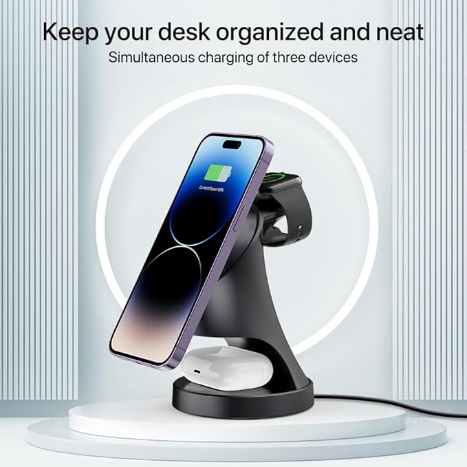3 in 1 Wireless Charging Station for Apple Devices,Magsafe Charger Stand for IPhone16 15 14 13 12 Pro/Max/Plus/Mini Wireless Charger Station for AirPods 2/3/Pro iWatch Ultra/8/7/SE/6/5/4/3/2