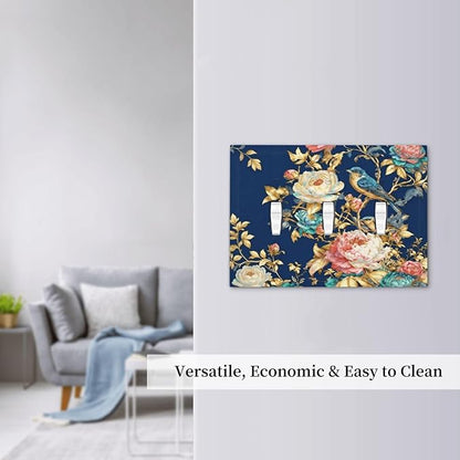Bvtewkhz Floral Birds Morris 3 Gang Triple Toggle Decorative Outlet Covers Light Switch Plate Electrical Receptacle Switchplate For Bathroom Kitchen Bedroom