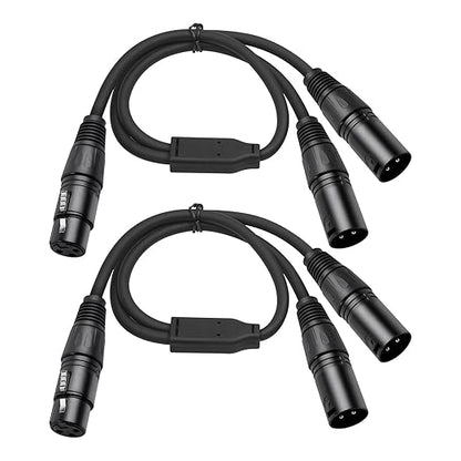 2 Pack XLR Y Splitter, 1.5FT XLR Female to Dual Male, Balanced Mic Audio Cables for Stereo Mic to L&R Audio