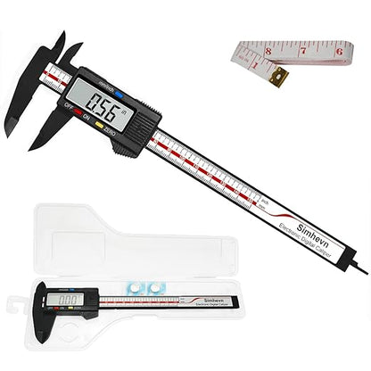 Simhevn Electronic Digital Caliper and Measuring Tape,6 Inch/150mm Digital Micrometer with Large LCD Screen, Easy Switch from Inch/mm，60 Inch/150cm Measuring Tape for All-Purpose Household