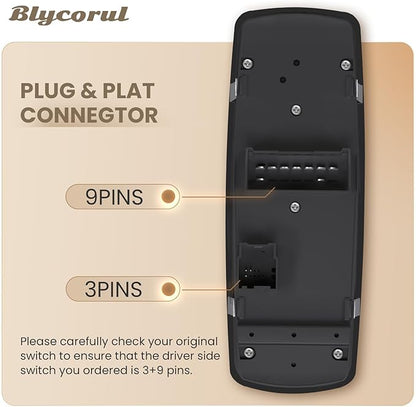 Blycorul Master Power Window Switch Driver Side with 3+9 Pins Replacement for 2012-2015 Dodge Grand Caravan，2013-2015 Ram 1500 2500,2015 Ram 3500,2012-2015 Chrysler Town&Country, Replaces 68110867AA
