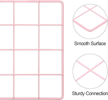 PATIKIL 8"x8" Wire Grid Panel, 2 Pack Board Photo Pictures Memo Display Grid Panels Hanging Organizer Wall Decorative Panel for Home Office Wedding, Pink