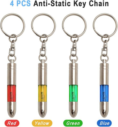 SWEETHOMEDECO 4 Packs Car Static Human Body Static Eliminator Discharger, Silver Tone High Voltage Anti-Static Keychain ESD Tool Sets, Charger 1811