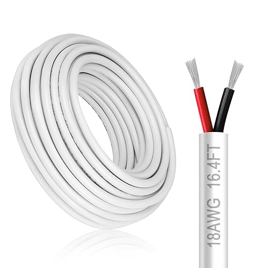 DEKIEVALE 18 Gauge 2 Conductor Electrical Wire, 16.4FT White Stranded Low Voltage 18/2 Cable PVC Case, 18 AWG Tinned Copper 2 Wire Extension Power Cable for LED Lamp Lighting, Automotive