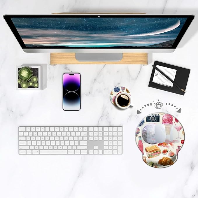 Ergonomic Mouse Pad with Wrist Support,Mouse Pad with Wrist Rest,Relieve Wrist Pain Mousepad Non-Slip Rubber Base,Mouse Pads for Desk,Computers,Laptop,Office,Home,Accessories Pink Stickers