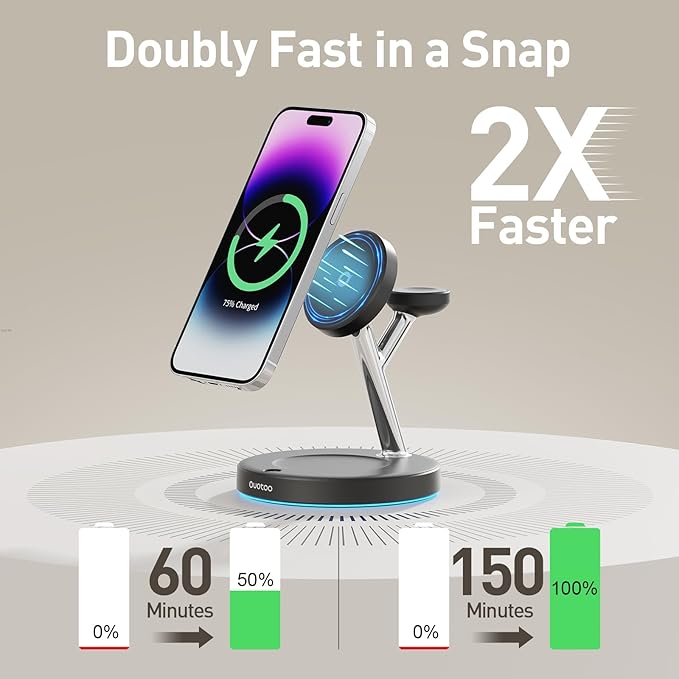 2025 3 in 1 Charging Station Compatible with Mag-Safe Charger Wireless Charger Stand for iPhone 16 15 14 13 12 Series Wireless Charging Station for AirPods Wireless Charging Stand for iWatch Series