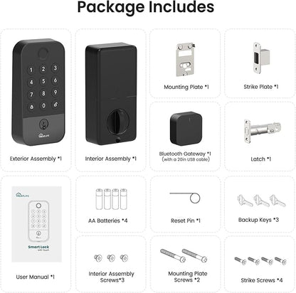 TREATLIFE Smart Door Lock with WiFi Bluetooth Gateway, Keyless Entry Door Lock with Code, Fingerprint and Keypad Deadbolt for Front Door, App Remote Control, Auto Lock, Black